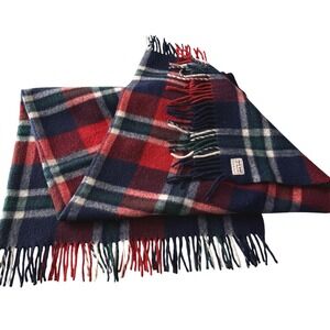 Vintage Troy Robe 100% Virgin Wool Plaid Blanket 54" x 66" Navy Red Green Fringe